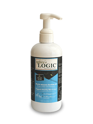 supplementfront White bottle with a pump dispenser and a blue Nature's Logic label.
