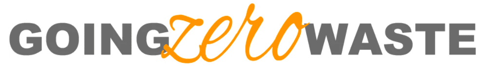 zero GOING ZERO WASTE logo with the word ZERO in orange cursive between gray GOING and WASTE.